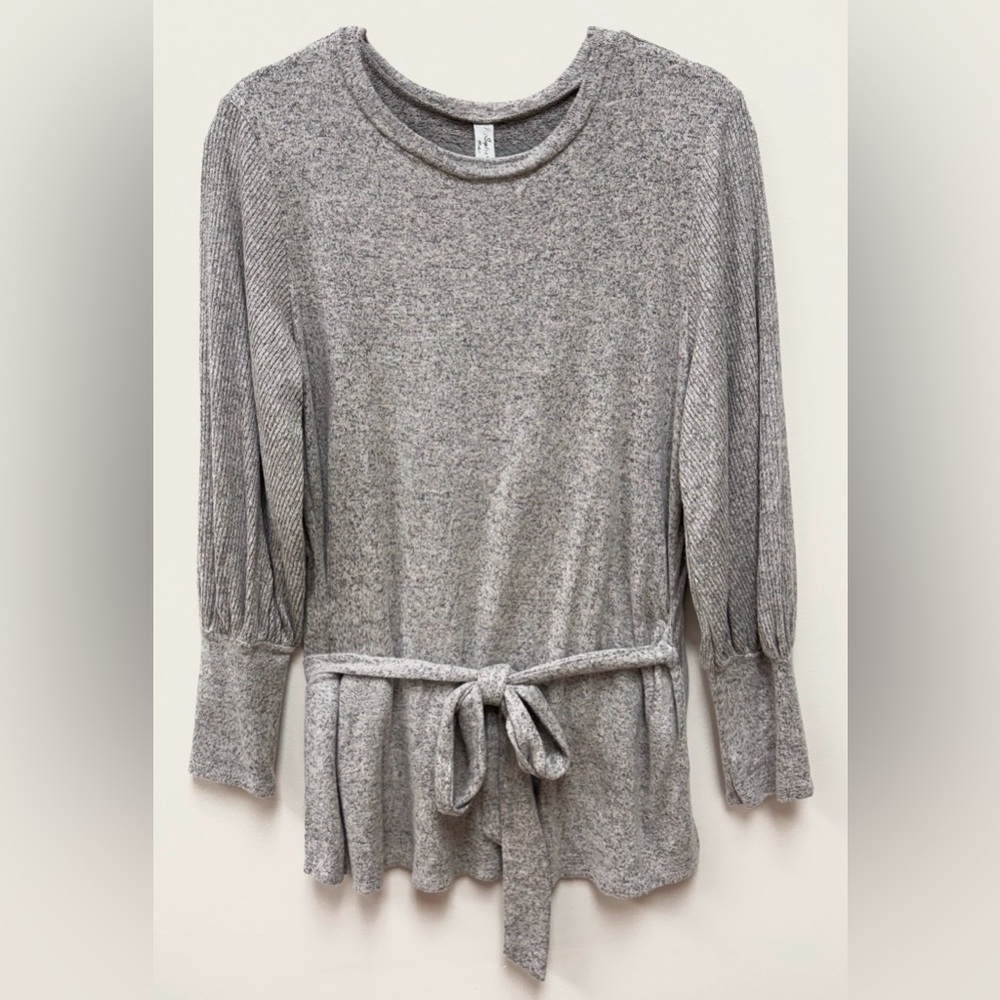 NEW PerSeption Concept Heather Gray Tie-Waist Pullover Long Sleeve Tunic Size L